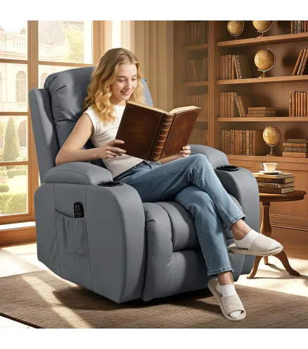 Sillón de Masaje Giratorio Sillón Relax Reclinable con 8 Puntos de Masaje Función de Calefacción 82x99x103 cm Gris