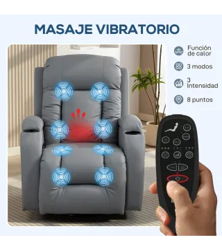 Sillón de Masaje Giratorio Sillón Relax Reclinable con 8 Puntos de Masaje Función de Calefacción 82x99x103 cm Gris