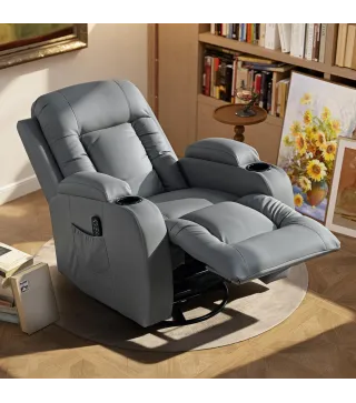 Sillón de Masaje Giratorio Sillón Relax Reclinable con 8 Puntos de Masaje Función de Calefacción 82x99x103 cm Gris