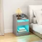 Mesita de Noche con Estación de Carga Luz LED RGB Cajón Estante Abierto Puertos USB y Control Remoto 40x40x58 Cm Gris