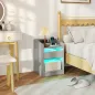 Mesita de Noche con Estación de Carga Luz LED RGB Cajón Estante Abierto Puertos USB y Control Remoto 40x40x58 Cm Gris