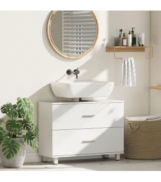 Mueble Bajo Lavabo con 2 Cajones Estilo Moderno para Lavabo sin Pedestal 80x30x60 cm Blanco
