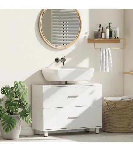 Mueble Bajo Lavabo con 2 Cajones Estilo Moderno para Lavabo sin Pedestal 80x30x60 cm Blanco