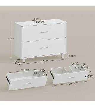 Mueble Bajo Lavabo con 2 Cajones Estilo Moderno para Lavabo sin Pedestal 80x30x60 cm Blanco