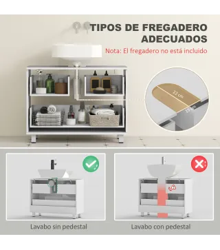 Mueble Bajo Lavabo con 2 Cajones Estilo Moderno para Lavabo sin Pedestal 80x30x60 cm Blanco