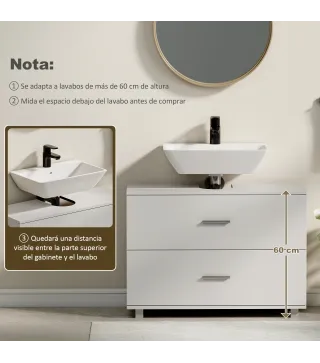 Mueble Bajo Lavabo con 2 Cajones Estilo Moderno para Lavabo sin Pedestal 80x30x60 cm Blanco
