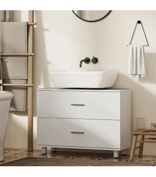 Mueble Bajo Lavabo con 2 Cajones Estilo Moderno para Lavabo sin Pedestal 80x30x60 cm Blanco
