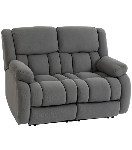 Sillón de 2 Plazas Relax Reclinable Manual Sillón Relax Tapizado en Terciopelo Reposapiés Ajustable Asiento Amplio Gris
