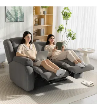 Sillón de 2 Plazas Relax Reclinable Manual Sillón Relax Tapizado en Terciopelo Reposapiés Ajustable Asiento Amplio Gris