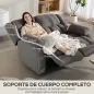 Sillón de 2 Plazas Relax Reclinable Manual Sillón Relax Tapizado en Terciopelo Reposapiés Ajustable Asiento Amplio Gris