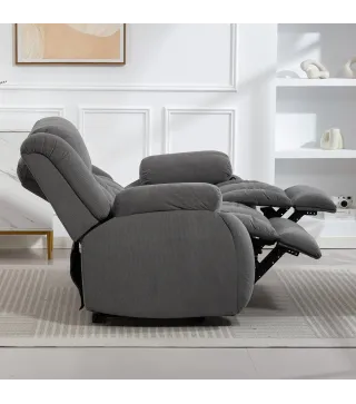 Sillón de 2 Plazas Relax Reclinable Manual Sillón Relax Tapizado en Terciopelo Reposapiés Ajustable Asiento Amplio Gris