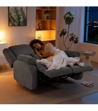 Sillón de 2 Plazas Relax Reclinable Manual Sillón Relax Tapizado en Terciopelo Reposapiés Ajustable Asiento Amplio Gris