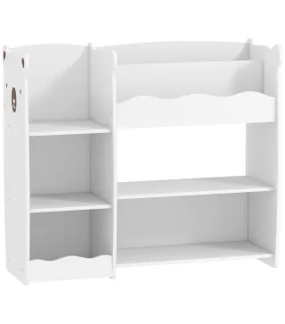 Estantería Infantil para Juguetes Estantes Abiertos Compartimentos Diseño de Ositos Organizador de Juguetes Blanco