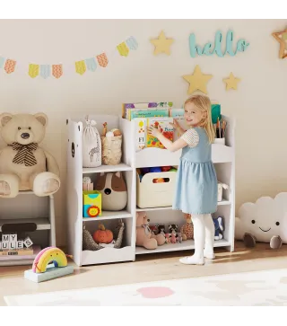Estantería Infantil para Juguetes Estantes Abiertos Compartimentos Diseño de Ositos Organizador de Juguetes Blanco