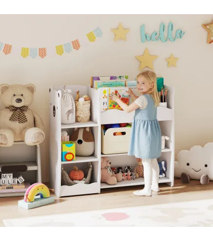 Estantería Infantil para Juguetes Estantes Abiertos Compartimentos Diseño de Ositos Organizador de Juguetes Blanco