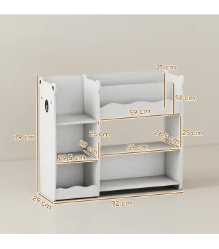 Estantería Infantil para Juguetes Estantes Abiertos Compartimentos Diseño de Ositos Organizador de Juguetes Blanco