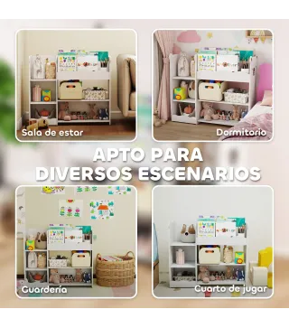 Estantería Infantil para Juguetes Estantes Abiertos Compartimentos Diseño de Ositos Organizador de Juguetes Blanco