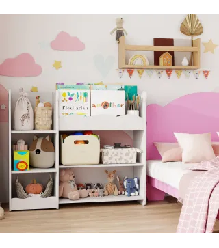 Estantería Infantil para Juguetes Estantes Abiertos Compartimentos Diseño de Ositos Organizador de Juguetes Blanco