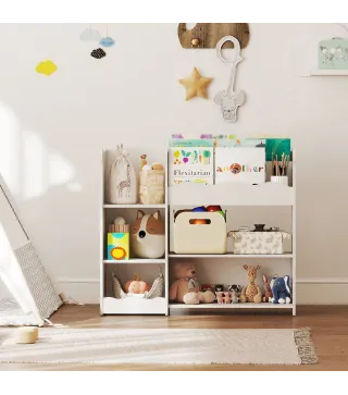 Estantería Infantil para Juguetes Estantes Abiertos Compartimentos Diseño de Ositos Organizador de Juguetes Blanco