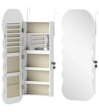 Espejo Joyero con Luz LED Montado en la Pared o en la Puerta con Cerradura Espejo Entero Blanco