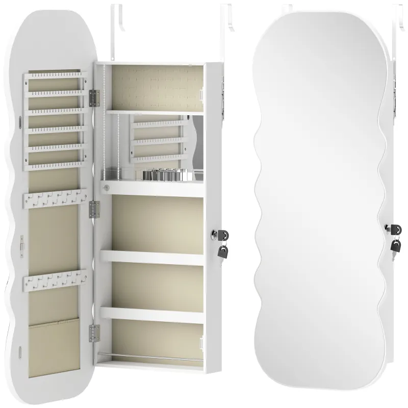 Espejo Joyero con Luz LED Montado en la Pared o en la Puerta con Cerradura Espejo Entero Blanco