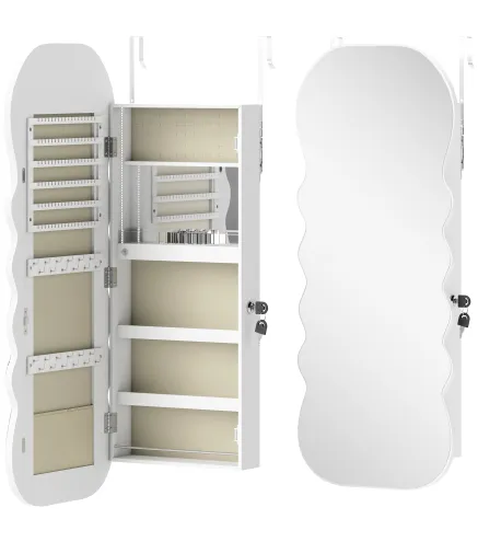 Espejo Joyero con Luz LED Montado en la Pared o en la Puerta con Cerradura Espejo Entero Blanco