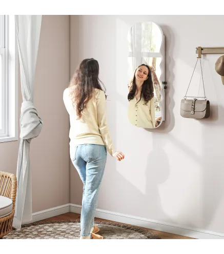 Espejo Joyero con Luz LED Montado en la Pared o en la Puerta con Cerradura Espejo Entero Blanco
