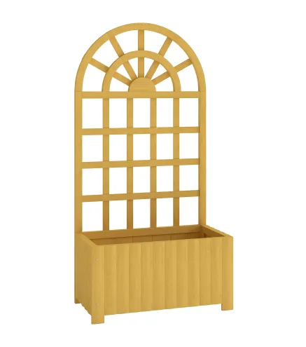 Jardinera con Enrejado de Madera con Drenaje para Cultivos Verduras Flores Hierbas 60x30x120 cm Natural