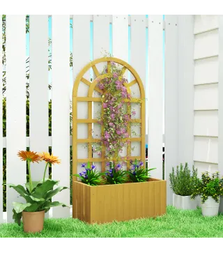 Jardinera con Enrejado de Madera con Drenaje para Cultivos Verduras Flores Hierbas 60x30x120 cm Natural