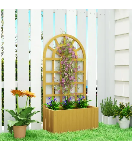 Jardinera con Enrejado de Madera con Drenaje para Cultivos Verduras Flores Hierbas 60x30x120 cm Natural