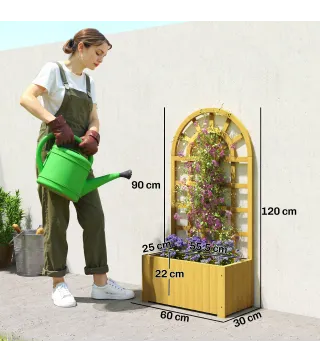 Jardinera con Enrejado de Madera con Drenaje para Cultivos Verduras Flores Hierbas 60x30x120 cm Natural