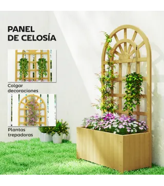Jardinera con Enrejado de Madera con Drenaje para Cultivos Verduras Flores Hierbas 60x30x120 cm Natural