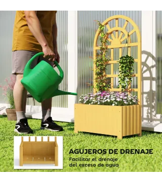 Jardinera con Enrejado de Madera con Drenaje para Cultivos Verduras Flores Hierbas 60x30x120 cm Natural