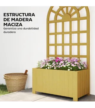 Jardinera con Enrejado de Madera con Drenaje para Cultivos Verduras Flores Hierbas 60x30x120 cm Natural