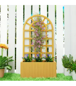 Jardinera con Enrejado de Madera con Drenaje para Cultivos Verduras Flores Hierbas 60x30x120 cm Natural