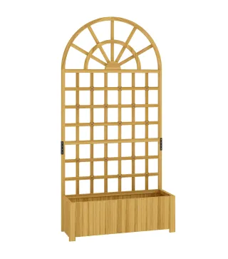 Jardinera con Enrejado de Madera con Drenaje para Cultivos Verduras Flores Hierbas 90x30x180 cm Natural