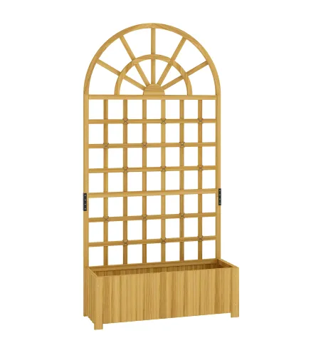 Jardinera con Enrejado de Madera con Drenaje para Cultivos Verduras Flores Hierbas 90x30x180 cm Natural