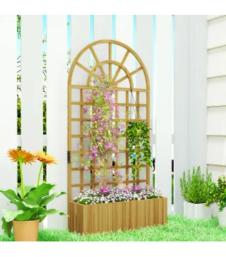 Jardinera con Enrejado de Madera con Drenaje para Cultivos Verduras Flores Hierbas 90x30x180 cm Natural