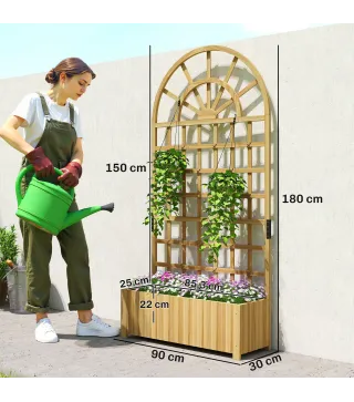 Jardinera con Enrejado de Madera con Drenaje para Cultivos Verduras Flores Hierbas 90x30x180 cm Natural