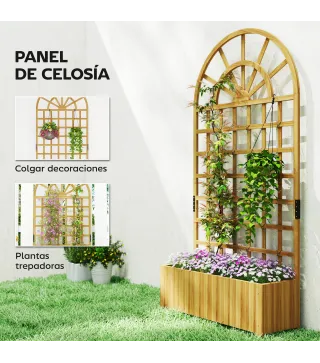 Jardinera con Enrejado de Madera con Drenaje para Cultivos Verduras Flores Hierbas 90x30x180 cm Natural