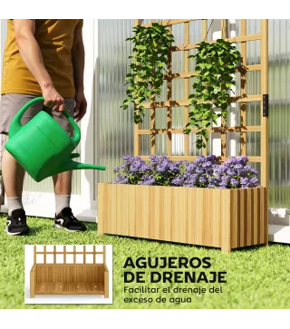 Jardinera con Enrejado de Madera con Drenaje para Cultivos Verduras Flores Hierbas 90x30x180 cm Natural
