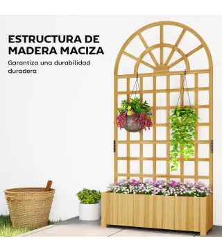 Jardinera con Enrejado de Madera con Drenaje para Cultivos Verduras Flores Hierbas 90x30x180 cm Natural
