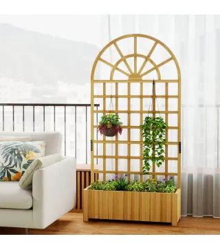 Jardinera con Enrejado de Madera con Drenaje para Cultivos Verduras Flores Hierbas 90x30x180 cm Natural