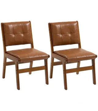 Pack de 2 Sillas de Comedor Tapizadas en PU Asiento Acolchado Patas de Madera para Salón Marrón
