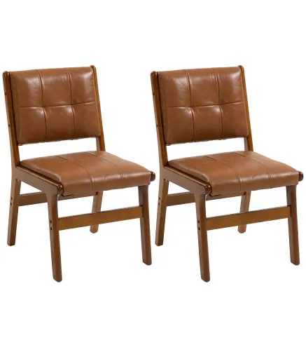 Pack de 2 Sillas de Comedor Tapizadas en PU Asiento Acolchado Patas de Madera para Salón Marrón