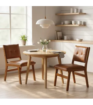 Pack de 2 Sillas de Comedor Tapizadas en PU Asiento Acolchado Patas de Madera para Salón Marrón