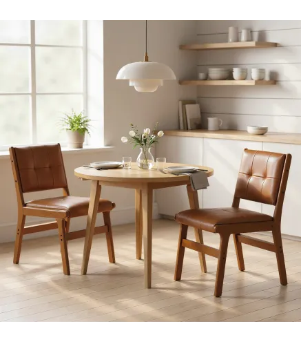 Pack de 2 Sillas de Comedor Tapizadas en PU Asiento Acolchado Patas de Madera para Salón Marrón