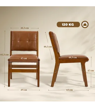 Pack de 2 Sillas de Comedor Tapizadas en PU Asiento Acolchado Patas de Madera para Salón Marrón