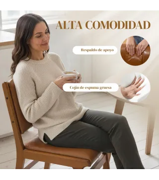 Pack de 2 Sillas de Comedor Tapizadas en PU Asiento Acolchado Patas de Madera para Salón Marrón