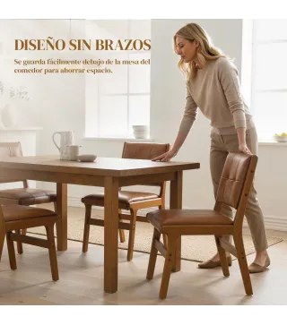 Pack de 2 Sillas de Comedor Tapizadas en PU Asiento Acolchado Patas de Madera para Salón Marrón